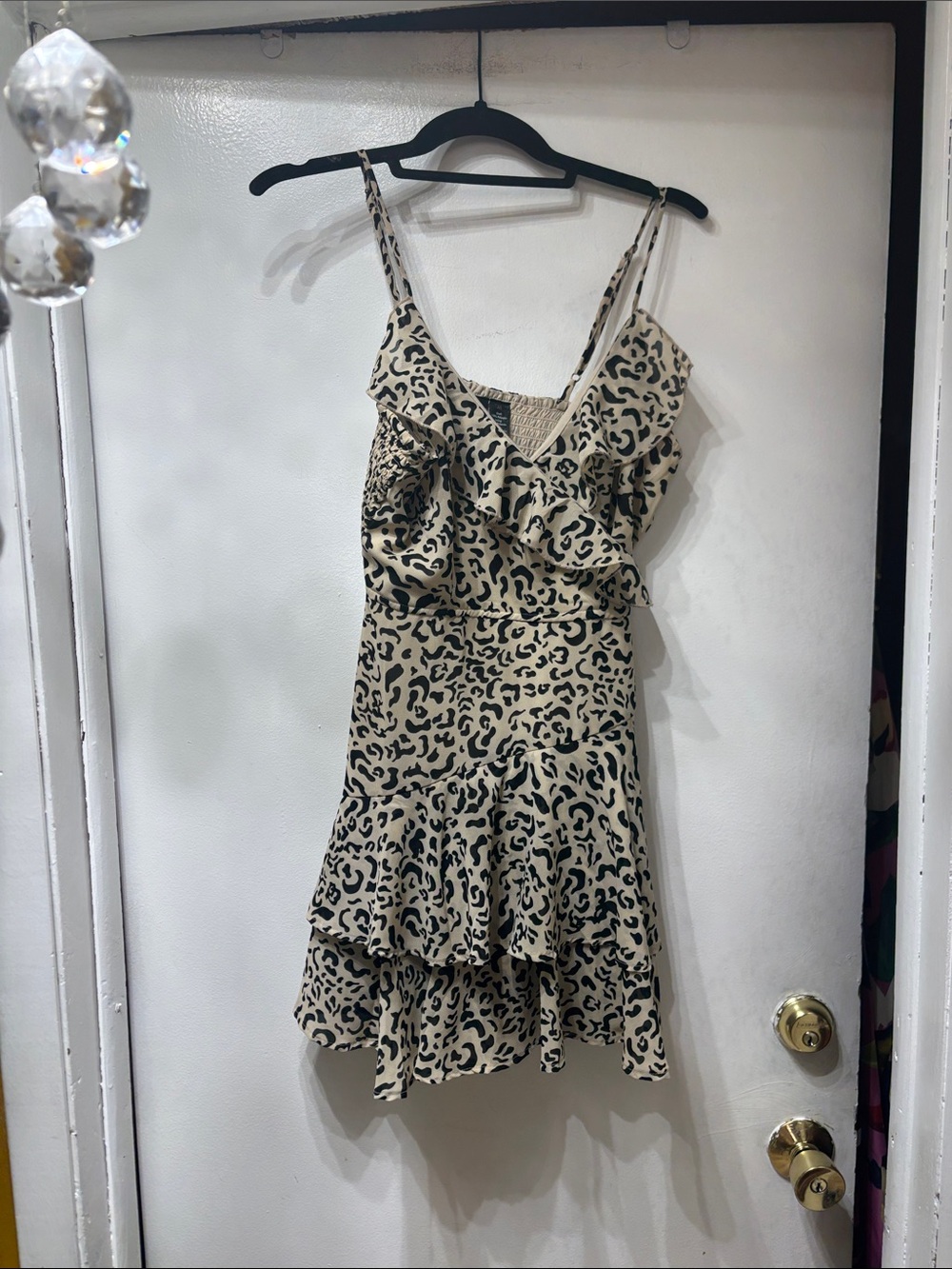 Beige Leopard Print Ruffle shirts romper